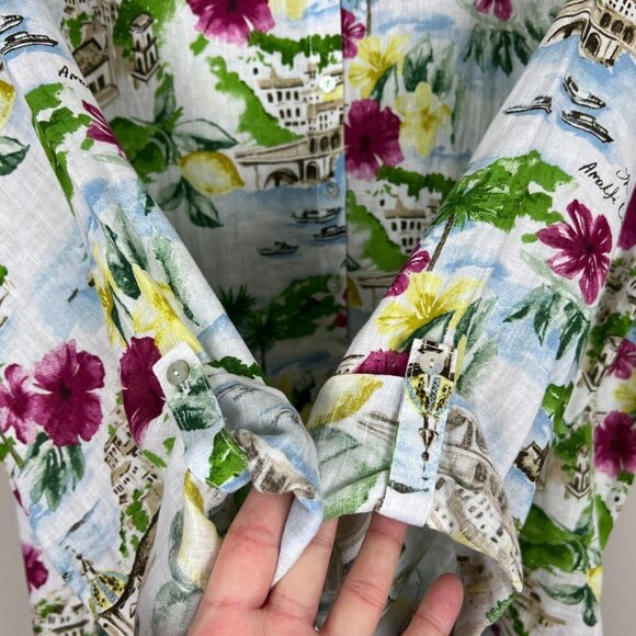 Cynthia Rowley Shirt 3X The Amalfi Coast Print Linen Collar Button Down Colorful - Picture 5 of 12